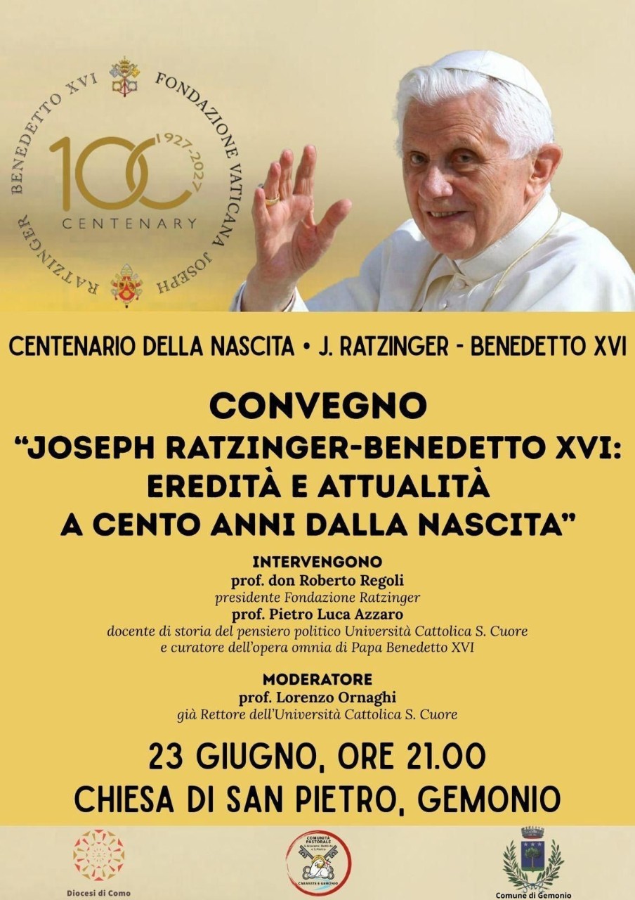 Domani a Gemonio il Convegno su eredità e attualità di Benedetto XVI a 100 anni dalla nascita